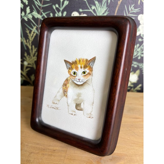 Contemporary Little Calico, First Steps Original Watercolor Painting Signed and Framed For Sale - Image 3 of 4