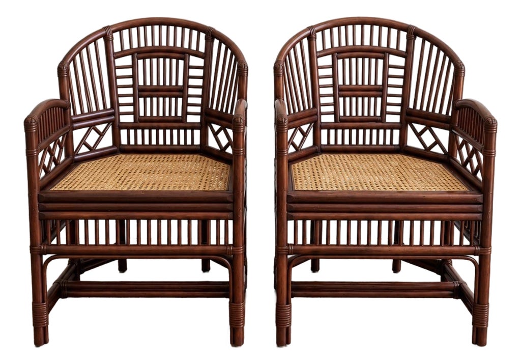Pair of Vintage Bamboo Chairs , Rattan & Cane , Style of Brighton Pavilion
