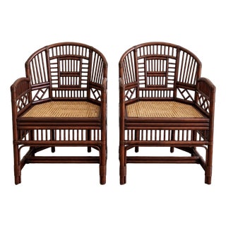 Pair of Vintage Bamboo, Rattan & Cane Arm Chairs in the Style of Brighton Pavilion For Sale