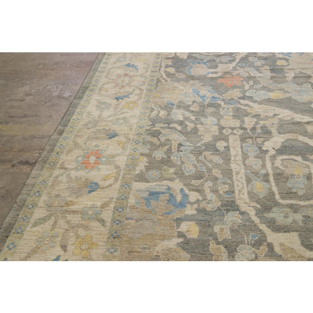 12 X 17 Modern Sultanabad Wool Rug Handmade in Blue With Floral Design For Sale - Image 12 of 12