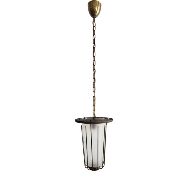 Mid-Century Modern Brass and Glass Lantern, Austria, 1950s For Sale