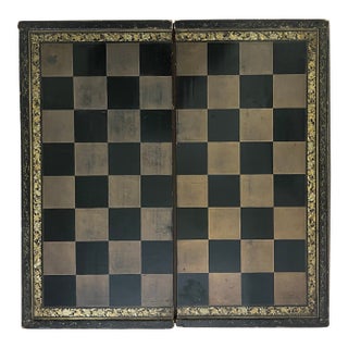 Antique 19th Century Chinese Export Black, Red & Gold Lacquer Wooden Game Board for Chess, Checkers and Backgammon For Sale