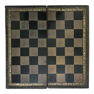Antique 19th Century Chinese Export Black, Red & Gold Lacquer Wooden Game Board for Chess, Checkers and Backgammon