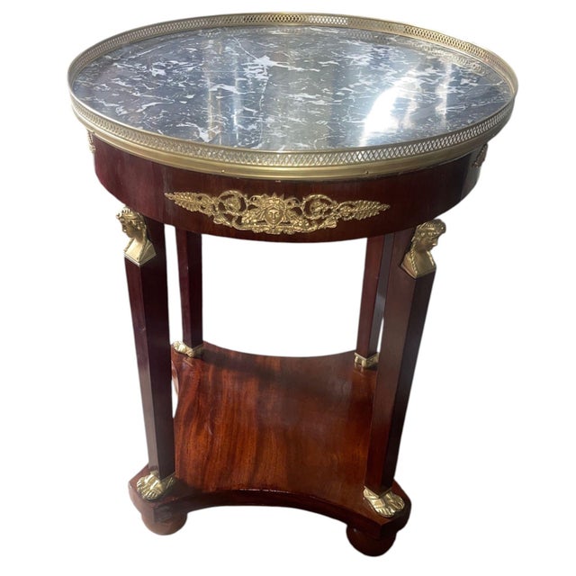 Late 19th Century French Empire Style Marble-Top Side Table With Bronze Mounts For Sale In Los Angeles - Image 6 of 9