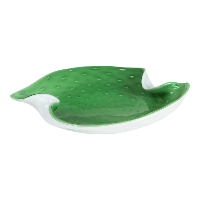 1950's Two Tone Mint Green Murano Controlled Bubble Glass Catchall For Sale