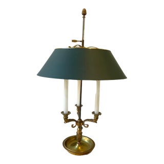Bouillotte Lamp With Green Tole Shade For Sale
