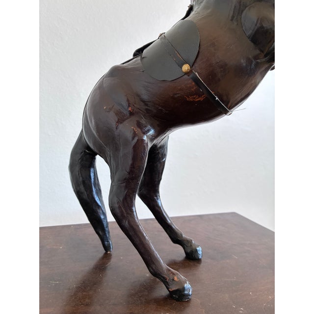 VIntage Handcrafted Leather Horse Statue With Brass Appointments For Sale - Image 14 of 14