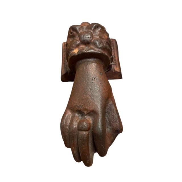 Vintage Cast Iron Hand Door Knocker - Antique Victorian Style Architectural Hardware For Sale - Image 4 of 12