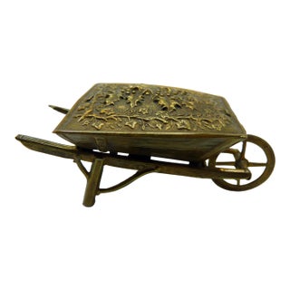 Rare 1874 Victorian W. Avery & Son Figural Brass "Holly & Ivy" Wheelbarrow Needle Case For Sale