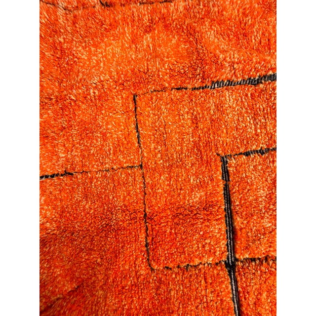 Orange Large Moroccan Beni M'rirt Rug – Hand Knotted Berber Wool Carpet – Orange Geometric Atlas Design For Sale - Image 8 of 14