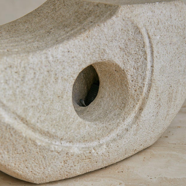 1970s Albert Tormos French Abstract Limestone Table Lamp with Shade For Sale - Image 11 of 18
