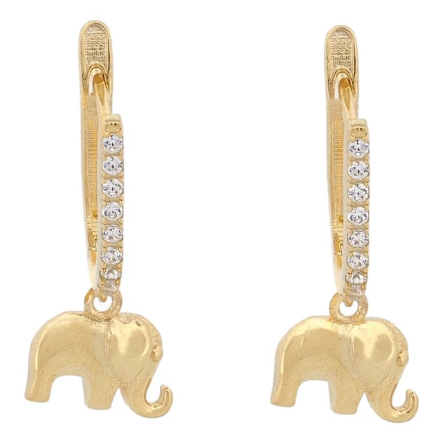 Dainty Gold Lucky Elephant Earrings, A Pair For Sale