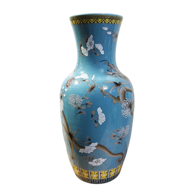 1980s Chinoiserie Famille Rose Style Porcelain Dragon Vase 17" H For Sale - Image 5 of 13