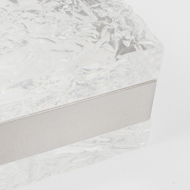 Mid-Century Modern Willy Rizzo Style Chrome and Ice Effect Lucite Box, circa 1970 For Sale - Image 3 of 11