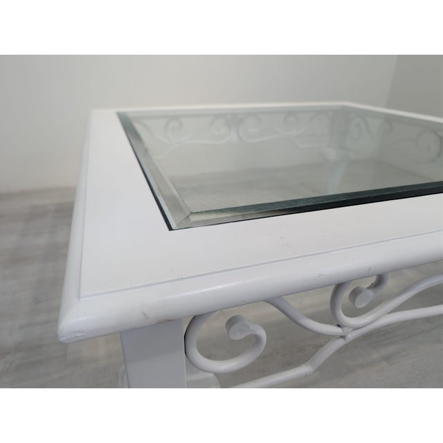 Baroque Whitewashed Coffee Table with Beveled Glass For Sale - Image 10 of 11