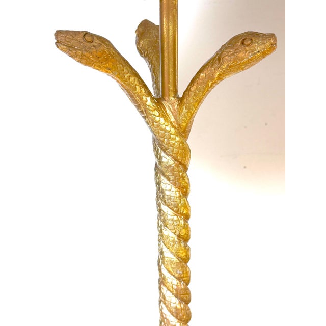Pair Italian Neoclassical Gilt Metal Three-Serpent Table Lamps, Marble Bases For Sale - Image 4 of 13