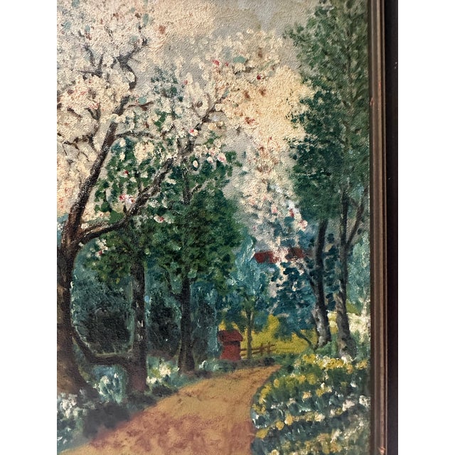 Set of Two Matching Vintage 1950s Landscape Dogwood Paintings, Framed For Sale - Image 11 of 11