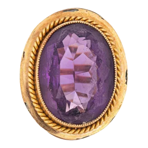 Early 20th Century Vintage Art Deco Ring 12ct Amethyst 10k 14k Yellow Gold Large Oval Cocktail 5 size 5
