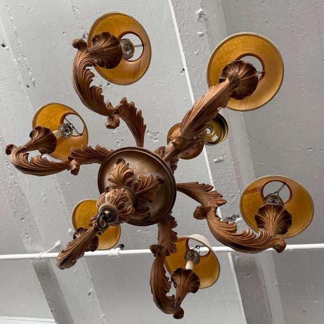 French Provincial Late 20th Century Italian Baroque Style Carved Wood 6-Arm Chandelier For Sale - Image 3 of 8
