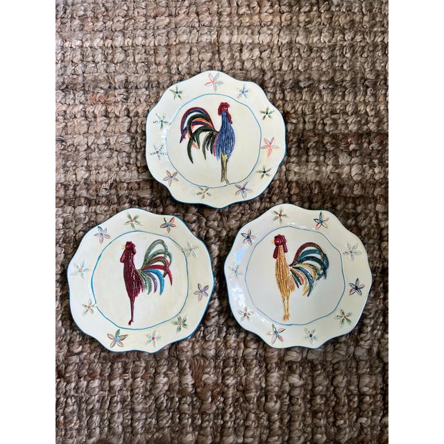 Shabby Chic Whimsical Rooster Plates Set of 3 For Sale - Image 3 of 3