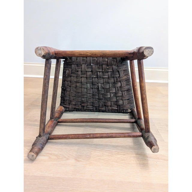 Wood 19th Century Early American Primitive Child's Ladderback Chair With Woven Leather Seat For Sale - Image 7 of 14