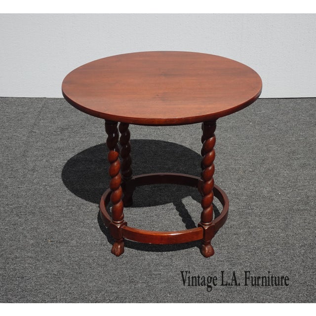 Vintage French Country Small Round Side Table End Table W Barley Twist