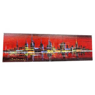 Skyline Acrylic Painting, 1970s For Sale