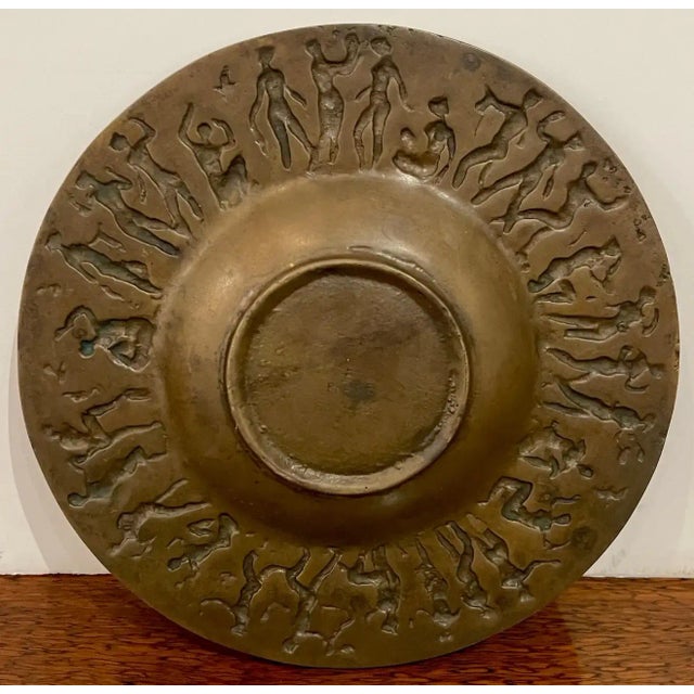 French modern bronze Vide-Poche, dancing female nudes, with a 4-inch center bowl, stamped "France".