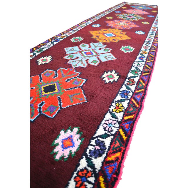 Turkish Runner Rug. Hand-Knotted Tribal Deep Pink Color Hallway Rug, Kitchen Decor - 3′ × 12′ For Sale - Image 11 of 17