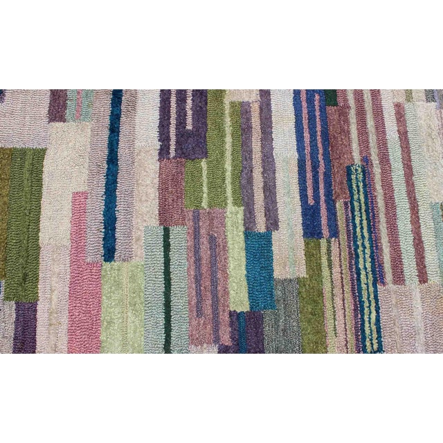 Blue Large American Hooked Rug by George Wells With a Modern Design and Modern Colors 9'0" X 12'3" For Sale - Image 8 of 10