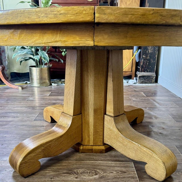 Vintage Tiger Oak Round Pedestal Dining Table For Sale - Image 9 of 15