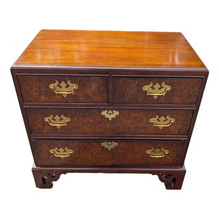 Vintage Georgian Style Burl Walnut Chest of Drawers For Sale