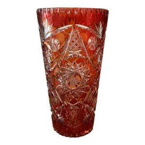 Vintage Crystal Persimmon Cut to Clear Vase