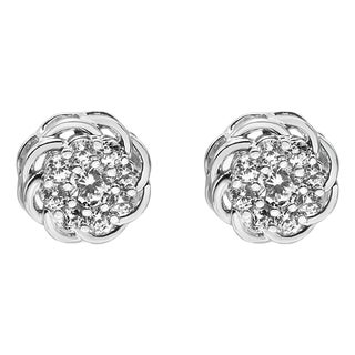 .925 Sterling Silver 1/2 Cttw Round Diamond Cluster Openwork Floral Halo Stud Earrings (I1-I2 Clarity, I-J Color) For Sale