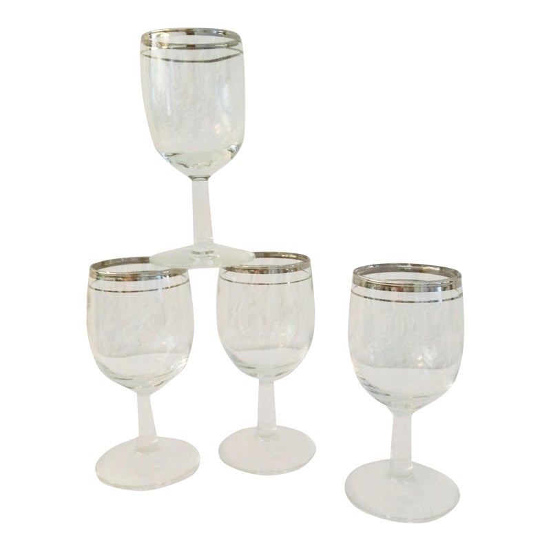 Mid-century Silver-rimmed Wine Glasses, Set Of 4