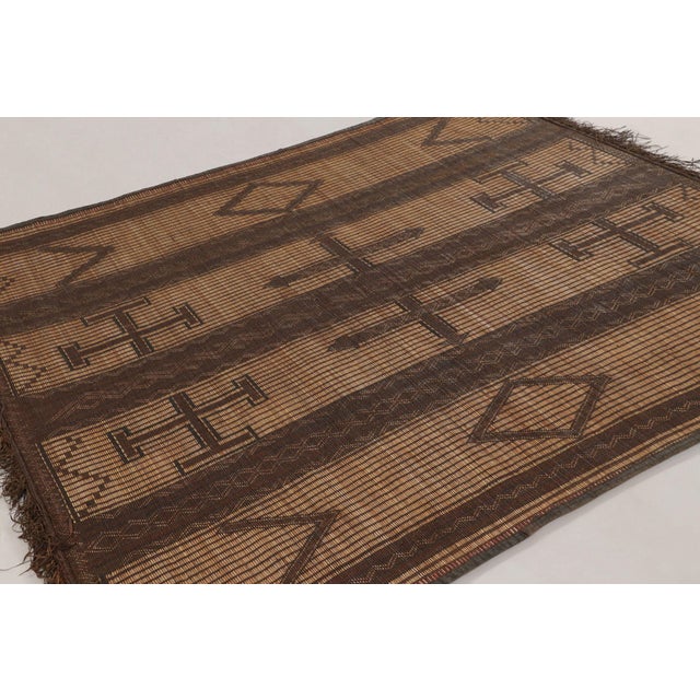Animal Skin Vintage Tuareg Mat, Beige-Brown With Bold Tribal Geometric Motifs - Rug & Kilim For Sale - Image 7 of 9