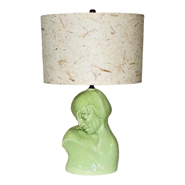 Green Glazed Art Deco Bust With Shade. For Sale