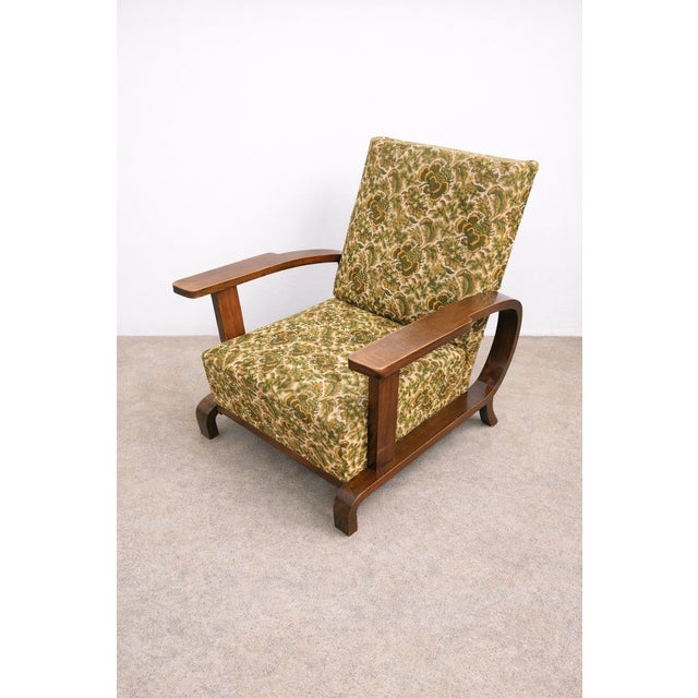 1930s Art Deco Armchair in Black Walnut and Upholstery from Ferenc Fürst, Hungary, 1930s For Sale - Image 5 of 12