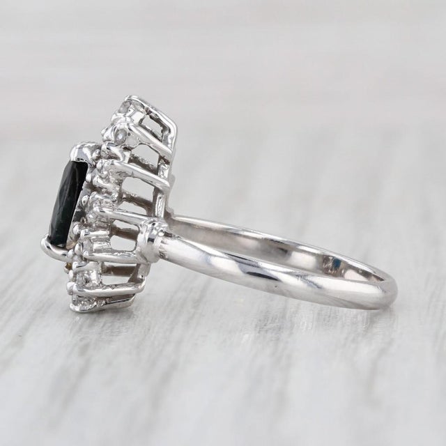 Blue 1.20ctw Pear Blue Sapphire Diamond Halo Ring 14k White Gold Engagement Size 6.5 For Sale - Image 8 of 8