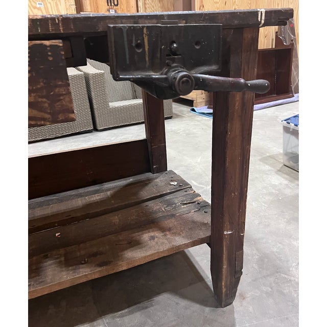 Wood 1910s Antique Woodworker's Bench For Sale - Image 7 of 8