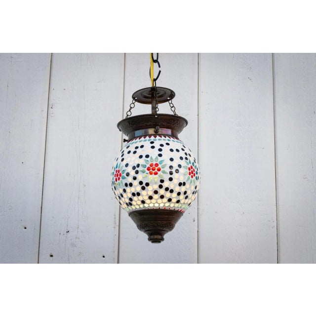 White Small Geometric Floral Hanging Lantern For Sale - Image 8 of 9