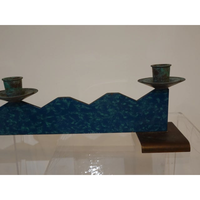 Blue Memphis Copper Enameled Steel Candle Stick Center Piece For Sale - Image 8 of 10