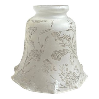 Vintage Etched Floral & Lace Design Frosted Glass Bell Lamp Shade For Sale