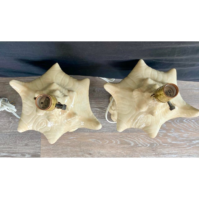 Antique White Vintage Conch Seashell Shell Table Lamps - A Pair For Sale - Image 8 of 9