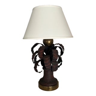 1970s Hart Associates Palm Lamp in Brass and Patinated Metal For Sale