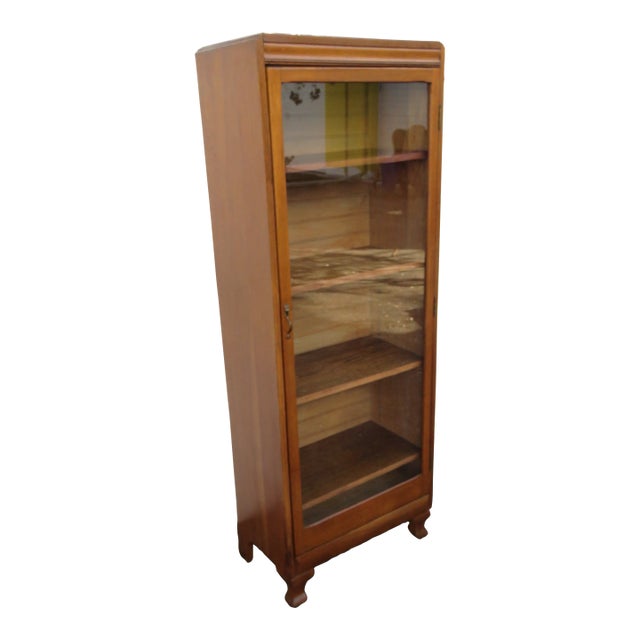 Early 1900s Tall and Narrow Oak Bookcase Display Shelf Cabinet 6194 For Sale
