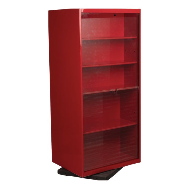 Double-Face Rotating Bookcase / Cabinet in Red Lacquer by Cini Boeri for Arflex, 1980 For Sale