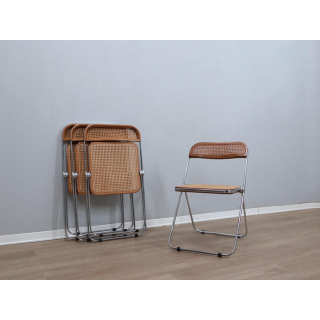 Mid-Century Modern Wood & Vienna Straw Plia Chairs from Castelli, 1970s, Set of 4 For Sale - Image 3 of 14