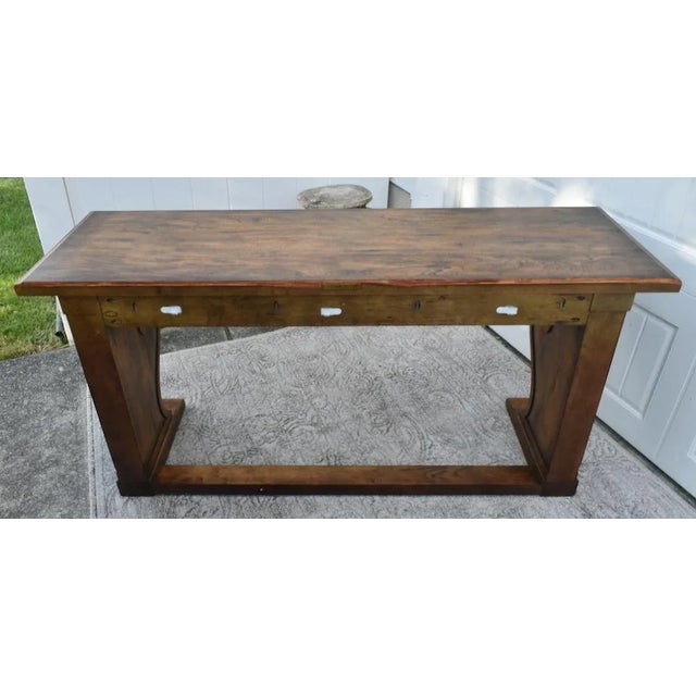 Ethan Allen Teak Table Vintage Wayfarer Console Wood Empire Trestle Sofa Entry For Sale - Image 10 of 12