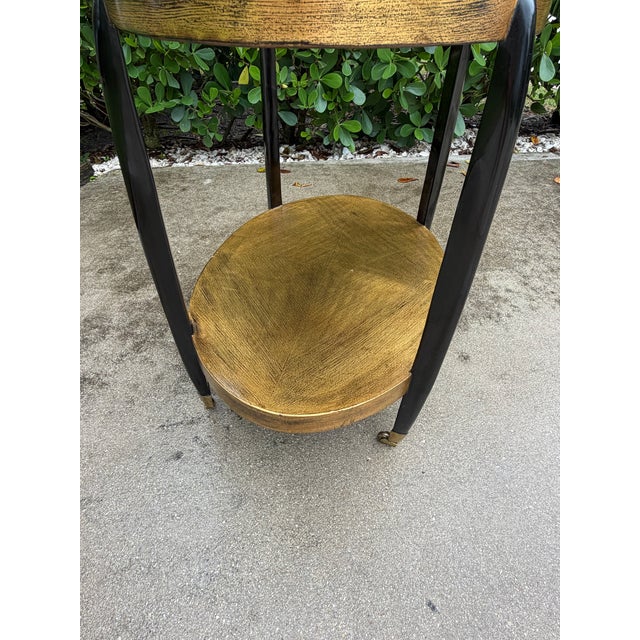 Gold Vintage Gold and Black Oval Bar Cart on Brass Casters For Sale - Image 8 of 12